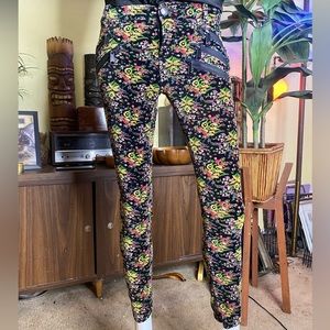 Free People psychedelic hippie groovy velvet floral rockstar boho pants Freebird